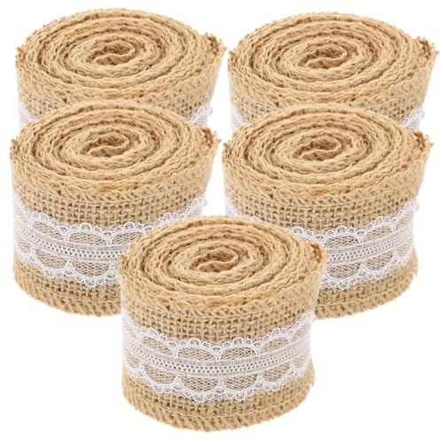 BELLIFFY 5 Rollen Einfarbige Leinenstreifen handgefertigtes Geschenkband Ostern Sackleinen praktisches Geschenkband Blumenspitzenbänder ribbon bandfeile Spitzenband zartes Geschenkband Jute von BELLIFFY