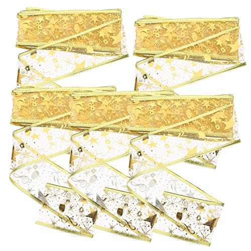 BELLIFFY 5 Rollen Geschenkboxband Kuchen Geschenkbänder Drahtband Kranzband goldenes Kuchendekorationen ribbon bandfeile bandalette neuartige Geschenkbänder Tortenbanddekore Polyester von BELLIFFY