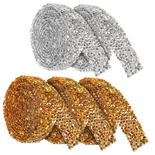 BELLIFFY 5 Rollen Klebstoff Strasssteine ​​für Kleidung Strassgürtel Strass Zum Basteln Glitzerndes Strassband Diy-dekorationsaufkleberbänder Strasskette Goldene Hochzeitsdeko Harz von BELLIFFY