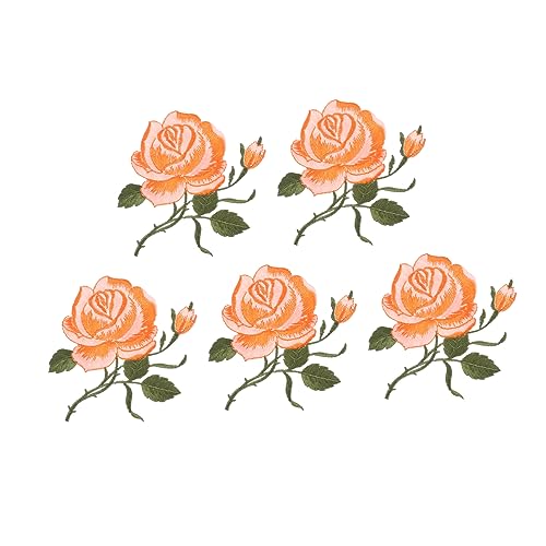 BELLIFFY 5 Stk Bestickung Von Kleidung Rosenflecken Diy-patches Aufnäher Mit Blumenstickerei Abzeichen Annähen Gestickte Blumenflecken Patches Nähen Kleideraufnäher Orange Stickgarn von BELLIFFY