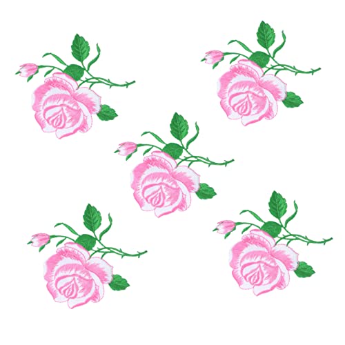 BELLIFFY 5 Stk Bestickung von Kleidung Rosenflecken Rosen-Nähflicken reparaturmaterial für kleidung repair patch bügelbild T-Shirt-Aufnäher Reparaturflicken für Jeans Stickgarn Rosa von BELLIFFY