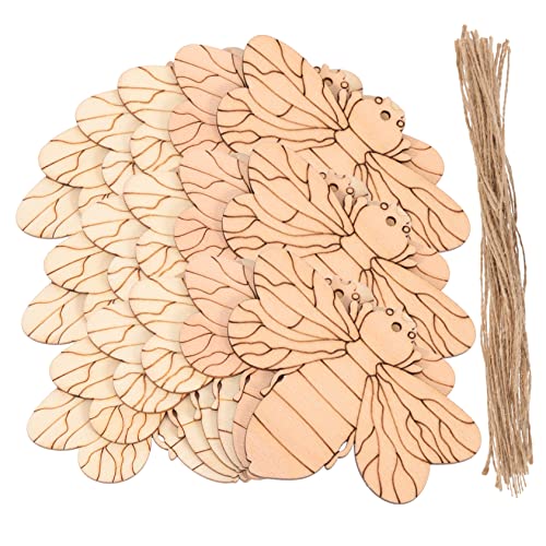 BELLIFFY 50 Sätze Chrysantheme auf leerem Holzspan Kindergarten DIY Bastelzubehör Bienendekor schreib schreib schreib naturholz grind unvollendete Bienenausschnitte Bienenscheiben aus Holz von BELLIFFY