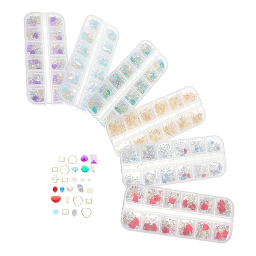 BELLIFFY 6 Kasten 12 Nagelspitze Strass Nagel Kunst Dekoration Nagelkunstperlen Diy Maniküre Zubehör Strasssteine ​​für Nä Perlendekor Maniküre-strasssteine -strasssteine von BELLIFFY