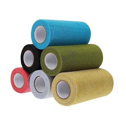 BELLIFFY 6 Rollen Glitzer-Mesh-Rolle Americana-Dekor Tutu Stoffband blauer Tüll Gazeband Rolle Bastelband nähen chee vricut DIY handgefertigte Bastelbänder kleidung tüll stoff Polyester von BELLIFFY