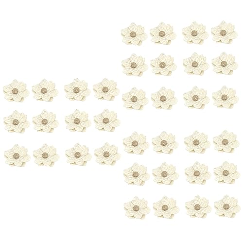 BELLIFFY 60 Stk Vintage Rustikale Rosenblüten Spitzenblumenornament Jute-leinen-rose Leinenblumen Blumenhandwerk Selber Machen Handgefertigte Leinen-spitzenrosen Jute-leinen-blumen Beige von BELLIFFY