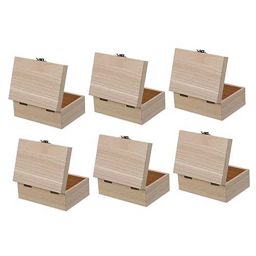 BELLIFFY 6er Boxen Holzkiste Mit Schloss Halter Schreibtischaufsatz Unvollendete Schatztruhe Tischdekoration Schmuckkästchen Retro-verpackungsboxen Schubladen-schmuck-organizer Hölzern von BELLIFFY