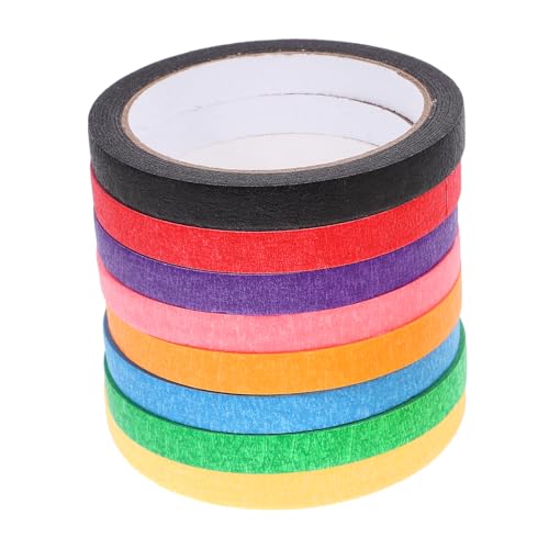 BELLIFFY 8 Rollen Farbiges Abdeckband Regenbogenband Bunte Bänder Dekorative Papierbänder Farbiges Band Klebeband Aus Krepppapier Selbstgemachtes Abklebeband Abdeckband Aus Papier Kleber von BELLIFFY