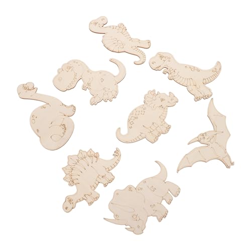 BELLIFFY 8St Hölzerne Dinosaurier-Chips bastelmaterialien selber machen Dinosaurierperlen Handdekor handmalerei für kinder hand malerei für kinder DIY Holzspäne unvollendete Holzausschnitte von BELLIFFY