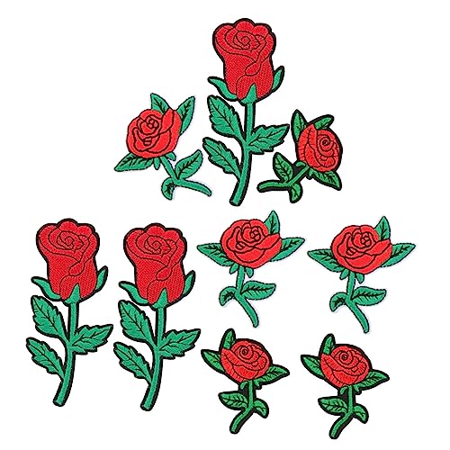 BELLIFFY 9 Stück Stoffaufkleber Patch Besticktes Stoffabzeichen Bestickte Abzeichen Blaues Dekor Rosen Patches Nähen Kleidungsabzeichen Kleidung Blumenapplikations Patch Zum Nähen von BELLIFFY