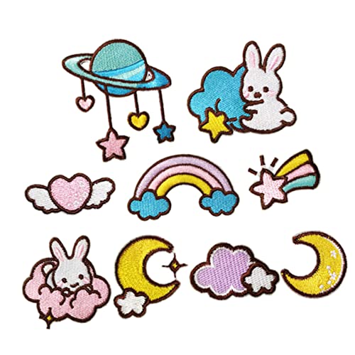 BELLIFFY 9st Cartoon-stoffaufkleber Diy-patches Weltraum-patch Häkelzubehör Planeten-applikationsflicken Mond-stern-patches Jeans-patch Dekorationsmaterialien Für Kleidung Polyester von BELLIFFY