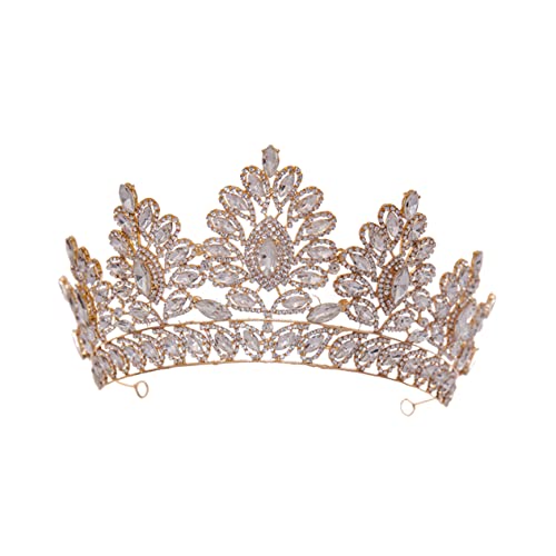 BELLIFFY Große Kristallkrone Prinzessin Krone Schleier-stirnband Glitzerstirnbänder Für Damen Tiara-kopfschmuck Perlenstirnband Perle Strass Kopfbedeckung Für Damen Hochzeit Legierung Weiß von BELLIFFY