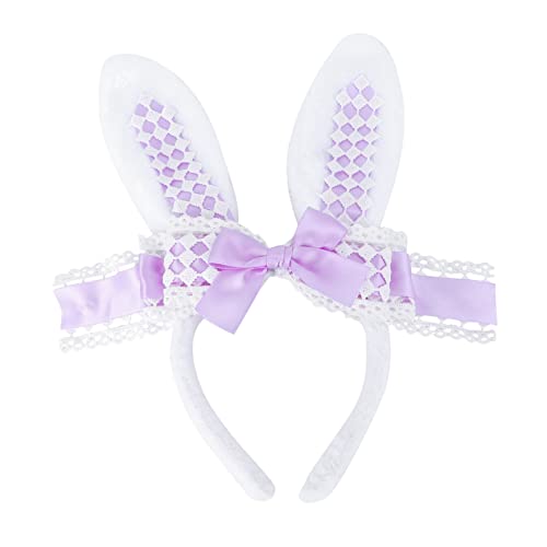 BELLIFFY Hasenohren kc Stirnband Mädchen-Outfit Osterparty-Stirnband Kostüm Cosplay Haarschmuck Bunny Ears Kopfschmuck Kopfbedeckung für Mädchen Schleife Kopfschmuck Plüschstoffe Violett von BELLIFFY