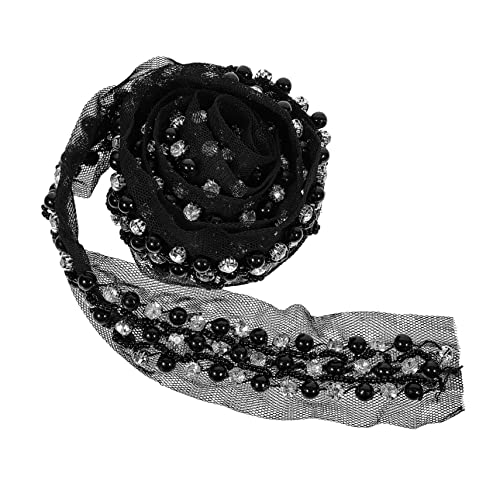 Spitze dekoratives Diamantband Glitzerperlenkette Perlenzubehör Bling Strass kapuzenhandtuch haustuch hochzeitsdeko dekorativer Spitzenbesatz Kleidungszubehör Strasssteine Black BELLIFFY von BELLIFFY