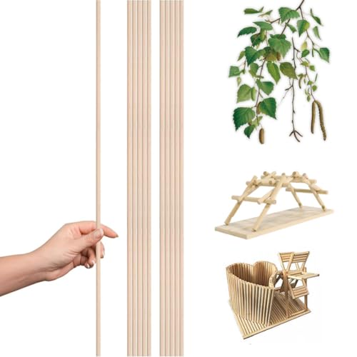 Birken-Holzdübelstäbe – 61 x 1,27 cm lange Holzstabstäbe für unlackiertes Holz, Bastelbedarf und Materialien für Bastelprojekte, 10 Stück von BELMAKS