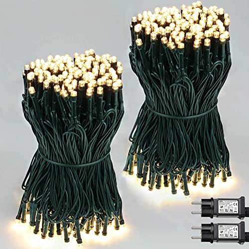 2 Stück LED Lichterkette Außen Weihnachtsdeko,23m 200LED Warmweiß Weihnachtsbaum Lichterkette 8 Leuchtmodi Für Garten Hochzeit Party Weihnachtsdekoration von BELOEE