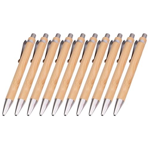 10 x einziehbarer Kugelschreiber, Bambusstift, Journaling-Stift, 0,5 mm, Schreibwarenbedarf für Studenten, 10 x Bambusstift, 0,5 mm, einziehbarer Kugelschreiber, glattes Schreiben, Schulbedarf von BELOWSYALER