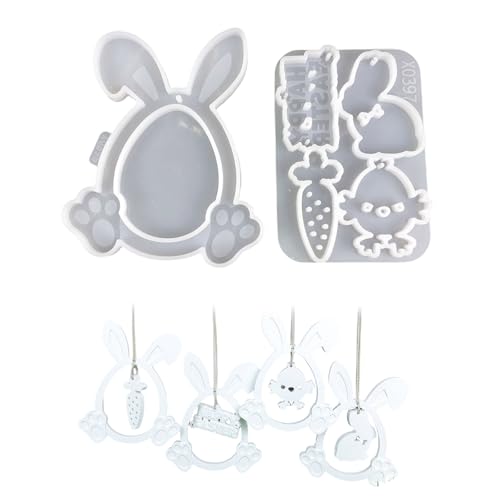 2 Stück Eierförmige Hasen-Anhänger Silikonformen Ostern Kaninchen hängende Formen Ornament Pflaster Formen Epoxidharz Formen von BELOWSYALER