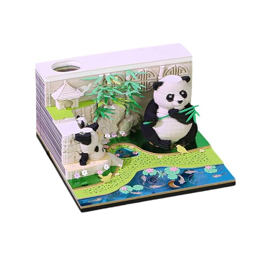 2025 Tischkalender 3D Papier Skulptur Panda Kalender Notizblock Schnitzerei Kunst Kalender Notizblöcke 2025 Zeitmesser Kalender von BELOWSYALER