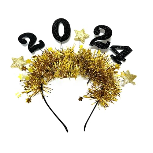 BELOWSYALER 2024 Happy New Year Stirnband Glitzer Hairhoop Dekoration Weihnachten Neujahr Party Foto Requisiten Haarschmuck Verstellbarer Haarreifen von BELOWSYALER
