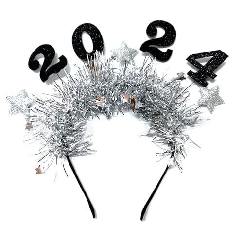 BELOWSYALER 2024 Happy New Year Stirnband Glitzer Hairhoop Dekoration Weihnachten Neujahr Party Foto Requisiten Haarschmuck Verstellbarer Haarreifen von BELOWSYALER