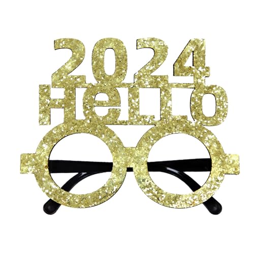 BELOWSYALER 2024 Neujahr Brillenrahmen Neujahr Party Photo Booth Requisiten Glitzer Brillen Rahmen Weihnachten Neujahr Party Supplies Neujahr Dekorationen von BELOWSYALER