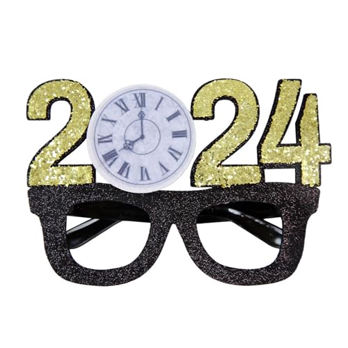 BELOWSYALER 2024 Neujahr Brillenrahmen Neujahr Party Photo Booth Requisiten Glitzer Brillen Rahmen Weihnachten Neujahr Party Supplies Neujahr Dekorationen von BELOWSYALER