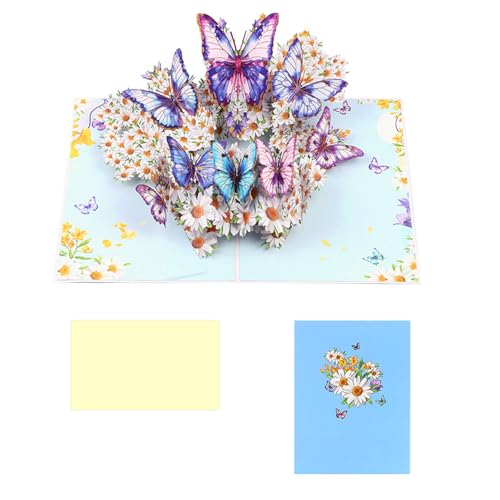 BELOWSYALER Einzigartige 3D-Blumen- und Schmetterlingskarte, elegante visuelle Wirkung, 3D-Schmetterlings- und Blumen-Karte für Geburtstage, Jubiläen von BELOWSYALER