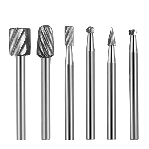 BELOWSYALER Hartmetall-Frässtift,6-teiliges Hartmetall-Fräser-Bit,Holzschneider,Fräsen,Drehwerkzeug-Set,3-mm-Schaft,Zimmerei-Fräser-Bit für Drehwerkzeug von BELOWSYALER