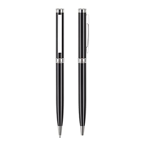 BELOWSYALER Metall-Kugelschreiber, 0,5 mm, feine Spitze, schwarz, für glattes Schreiben für Schule, Büro, Zuhause, 2 Stück, Luxus-Kugelschreiber für Damen, schwarzer schwarzer Kugelschreiber von BELOWSYALER