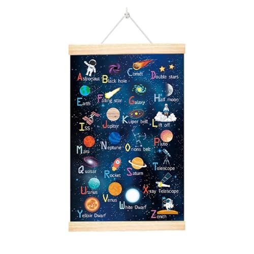 BELOWSYALER Wanddekoration, Weltraumplanet, Alphabet-Poster mit Holzrahmen, für Jungenzimmer, Kinderzimmer und Spielzimmer von BELOWSYALER