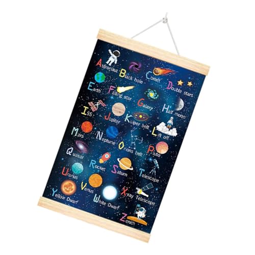 BELOWSYALER Wanddekoration, Weltraumplanet, Alphabet-Poster mit Holzrahmen, für Jungenzimmer, Kinderzimmer und Spielzimmer von BELOWSYALER