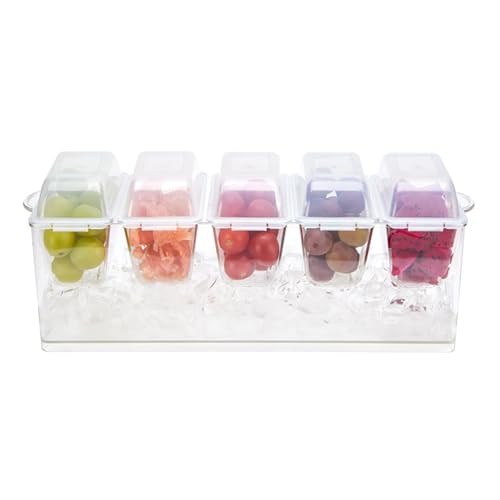 Obsthalter mit 5 Kammern und Deckel für Frische, transparent, eiskühlt, Gewürzspender, Tablett, praktische Büro-Snack-Box von BELOWSYALER