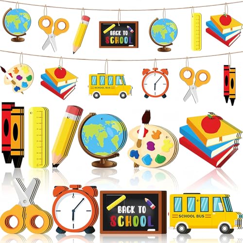 BELSITA "Back to School"-Ornamente, Holz-Banner, Dekoration, Aufschrift "Welcome Back to School", Banner-Set, Schulanfang, Klassenzimmer, Hängedekoration, Willkommensanfang, Party-Dekor von BELSITA