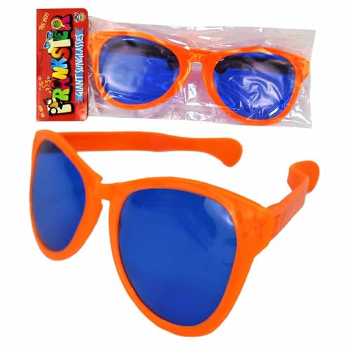 BEMIRO Partybrille groß – 26 cm – Witziger Party-Gag mit blauen Kunststoff-Gläsern – Perfekt für Fasching & Karneval (Orange) von BEMIRO