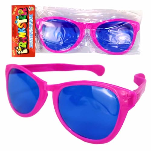 BEMIRO Partybrille groß – 26 cm – Witziger Party-Gag mit blauen Kunststoff-Gläsern – Perfekt für Fasching & Karneval (Pink) von BEMIRO