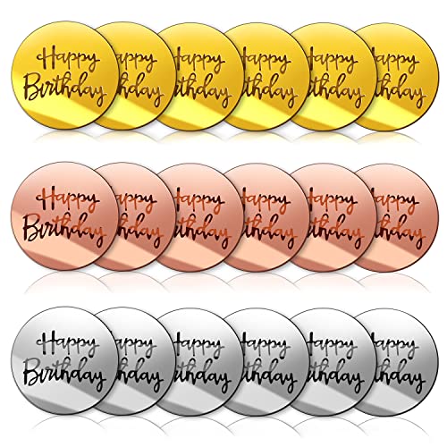 Acryl-Kuchenscheibe, BENBO 18 Stück Happy Birthday Tortenscheibe Spiegel Acryl Cupcake Topper Mini Runde Geburtstag Graviert Topper Charms für Geburtstag Party DIY Cupcake Dekoration (Gold, Silber, Roségold) von BENBO