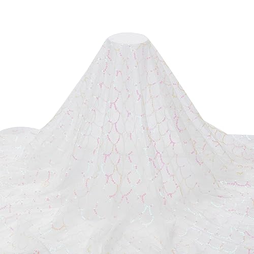 BENECREAT 0.9x1.3 m Polyester-Spitzenstoff Mit Pailletten, Weiße Spitzennetzstoffe Für DIY Hochzeitskleid, Kostüm, Bekleidungszubehör von BENECREAT