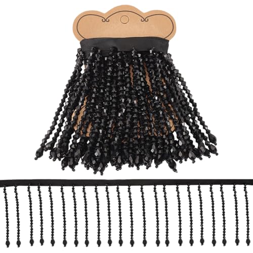 BENECREAT 1 Yard / 0.9m Crystal Beaded Fringe Trim, Schwarz Glasperlen Quaste Band, 9cm breit Nähen Perlenfransen für Vorhang Lampenschirme, Kleid Kleidung und Home Decoration von BENECREAT