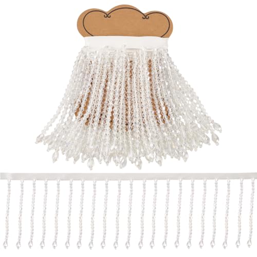 BENECREAT 1 Yard / 0.9m Crystal Beaded Fringe Trim, Weiß Glasperlen Quaste Band, 9cm breit Nähen Perlenfransen für Vorhang Lampenschirme, Kleid Kleidung und Home Decoration von BENECREAT