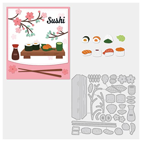 BENECREAT 10,9 x 10,4 cm japanischer Lebensmittelstil Metall Stanzformen, Sushi Kirschblüten DIY Handwerk Schablone Vorlage für Scrapbooking Album dekorative Prägekarten Herstellung (0,8 mm dick) von BENECREAT