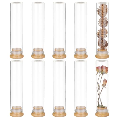 BENECREAT 10 Stück 60 ml Glasperlen-Aufbewahrungsröhrchen, Glas-Teströhrchen mit Holzverschluss, klare flache Mini-Glasflaschen Gläser für Partygeschenke, Süßigkeiten, Gewürze, Perlen von BENECREAT