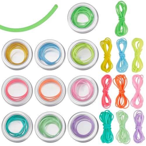 BENCREAT 10 Pcs Stitch Keeper Schnüre, 2mm Schlauch Gummischnur, 10 Farben hohlen Rohr Stricken Schnüre mit Lagerung Dose für Stricken Handwerk DIY Schmuck Machen Perlen Armband, 2m/Pcs von BENECREAT