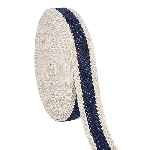 BENECREAT 10 Yards Gestreiftes Polyester-Gurtband, 32mm Breiter Mitternachtsblauer Stoffbandbesatz Flaches Polyester-Baumwollgewebe Für Taschengriffe, Gürtel, Nähen von BENECREAT