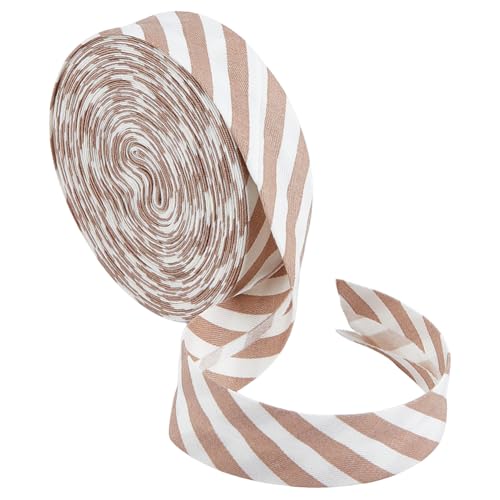 BENECREAT 10 m/10,94 Yards Kamelweiß gestreiftes Schrägband, 20mm breites gestreiftes Band Polyester-Twill gestreiftes Paspelband zum Nähen von DIY-Kleidungsstücken, Säumen, Paspelieren von BENECREAT