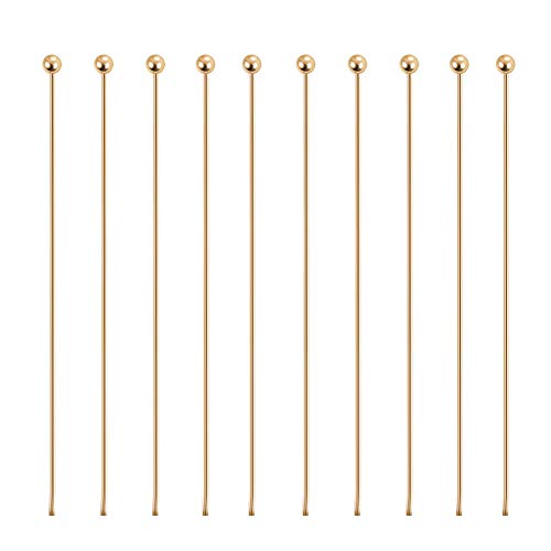 BENECREAT 100 STÜCKE 18 Karat Reales Gold Überzogener Kugelkopf Pins, 45mm Ball End Headpins für DIY Schmuckzubehör Herstellung Ohrringe Armbänder Halsketten Ketten - 0,6mm Dick von BENECREAT