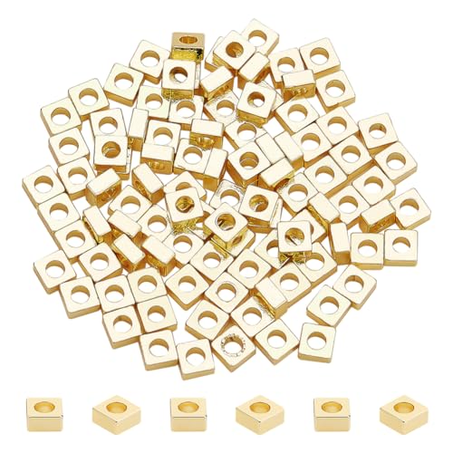 BENECREAT 100 Stück 14K Vergoldete Quadratische Perlen, 3x3x1.5mm Messing Nahtlose Spacer Perlen Metall Lose Perlen Bulk Für Geschichtete Schmuck Machen Erkenntnisse, Bohrung: 1.6 mm von BENECREAT