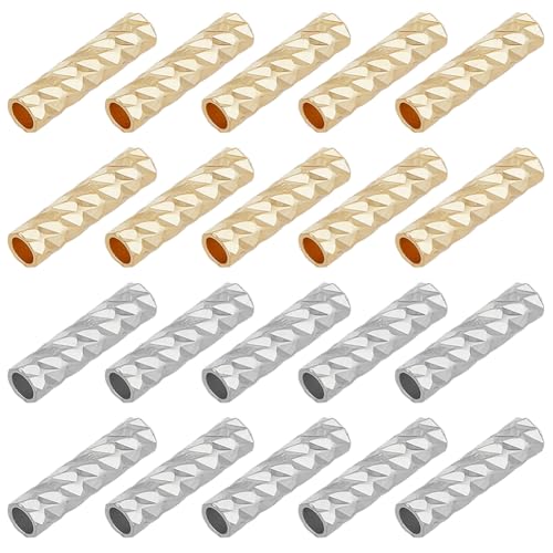 BENECREAT 100 Stück Gold Und Silbergeschnitzte Nudelröhrenperlen, Echte 18K Vergoldete Röhrenperlen 8x2mm Gerade Abstandsperlen Für DIY-Handwerk, Armband, Halskette, Schmuckherstellung von BENECREAT