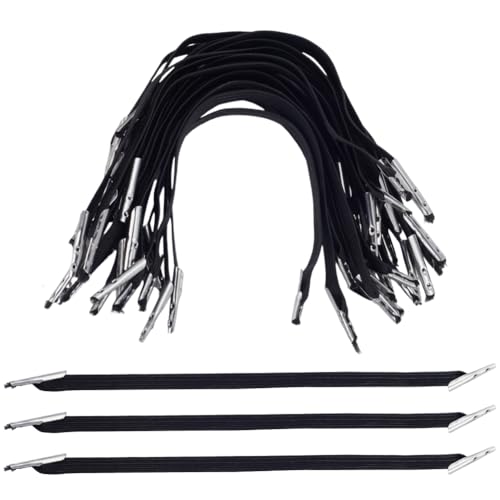 BENECREAT 100 Stück Schwarze Elastische Stachelschnur, 16.6cm Lange Stretch Gurtbänder Mit Metallenden Elastisches Band Für Partyhut Masken Menüs Abzeichen Zeichen Reise Buchbindung von BENECREAT