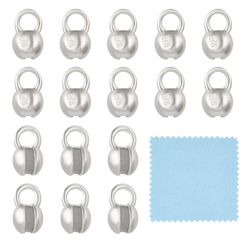 BENECREAT 10Pcs 925 Sterling Silber Crimp Abdeckung Perlen, 5.5x3mm Runde Perle Tipps Kalotte endet Clamshell Knoten Abdeckung für Schmuck machen DIY-Fundstücke Handwerk, Loch: 1.6mm von BENECREAT