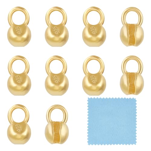 BENECREAT 10Pcs 925 Sterling Silber Crimp Cover Perlen, 6x4mm Runde goldene Perle Tipps Kalotte Enden, Clamshell Knot Abdeckung für Schmuck machen DIY-Fundstücke Handwerk, Loch: 1.8mm von BENECREAT